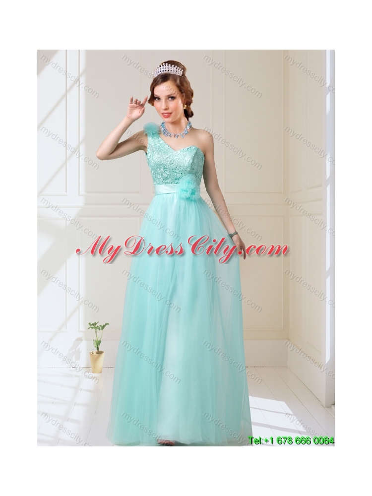 Pretty Empire Lace Up Hand Made Flowers Prom Dresses in Mint