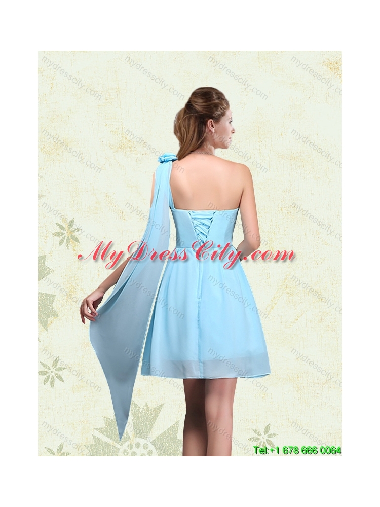 2015 Summer Elegant Ruching One Shoulder Chiffon Dama Dresses