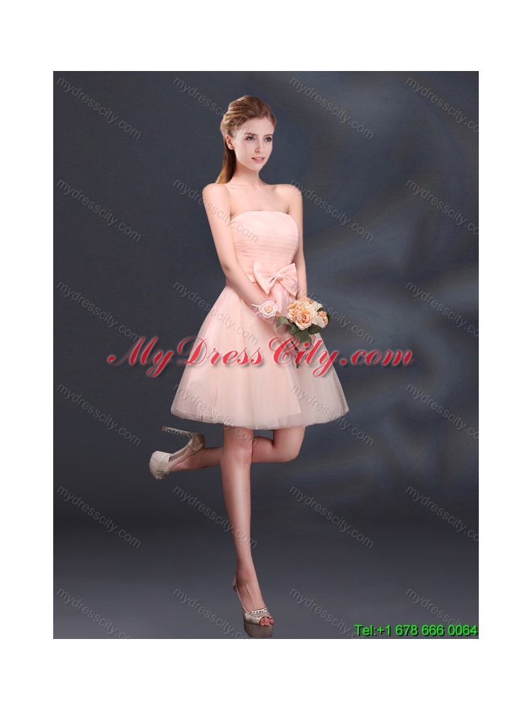2015 Summer Bowknot A Line Strapless Beautiful Dama Dress with Lace Up