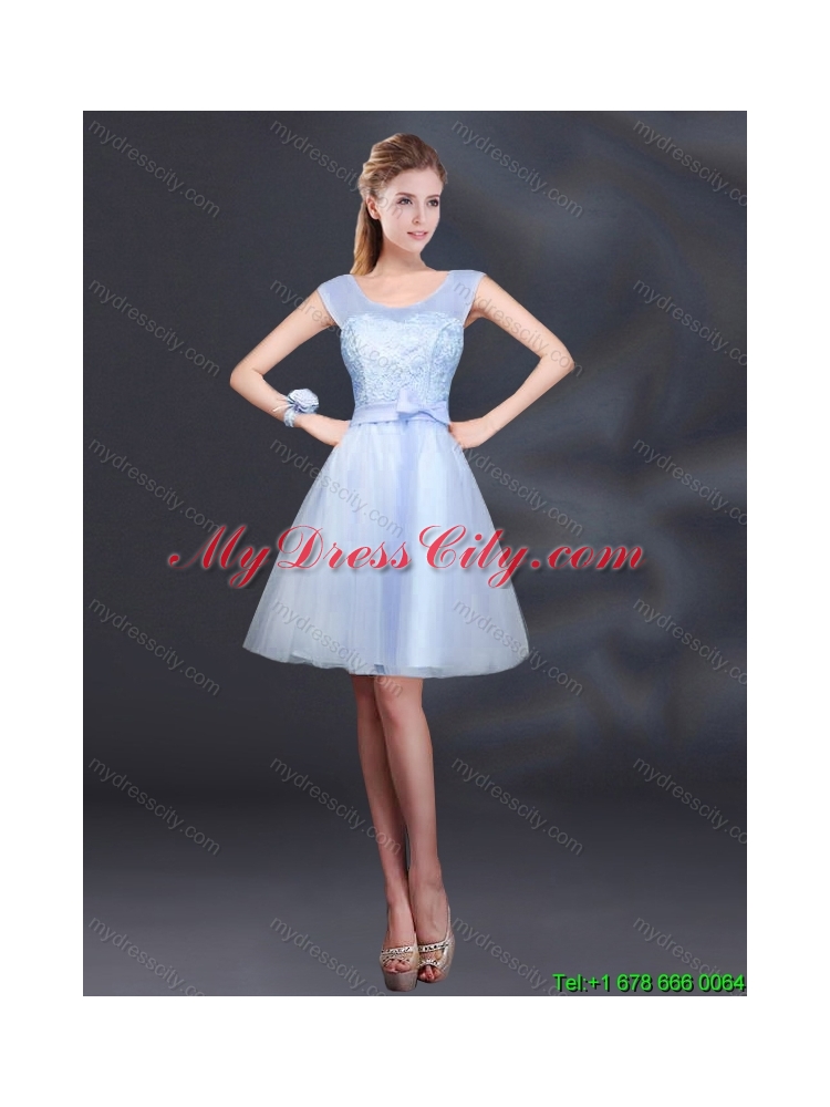 2015 Summer Luxurious A Line Belt Dama Dress with Scoop