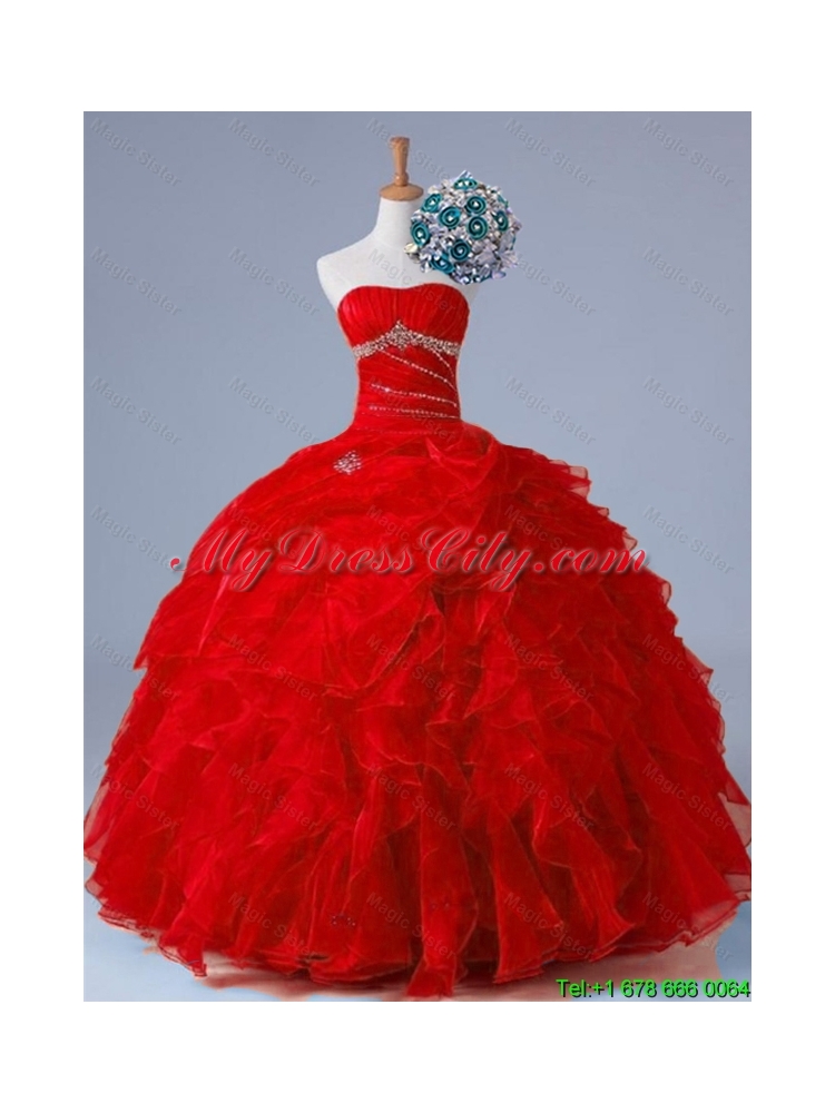 2015 Pretty Strapless Quinceanera Dresses with Beading and Ruffles