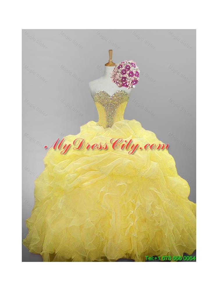 2015 Pretty Sweetheart Beaded Quinceanera Dresses with Ruffled Layers