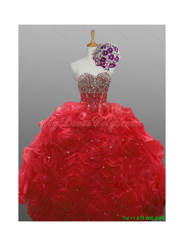 2015 Delicate Sweetheart Quinceanera Dresses with Beading and Rolling Flowers