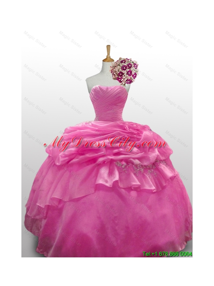 2015 Romantic Sweetheart Rose Pink Quinceanera Dresses with Paillette