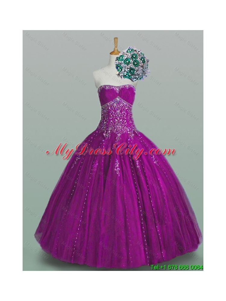 2015 Elegant Strapless Beaded Quinceanera Dresses with Appliques
