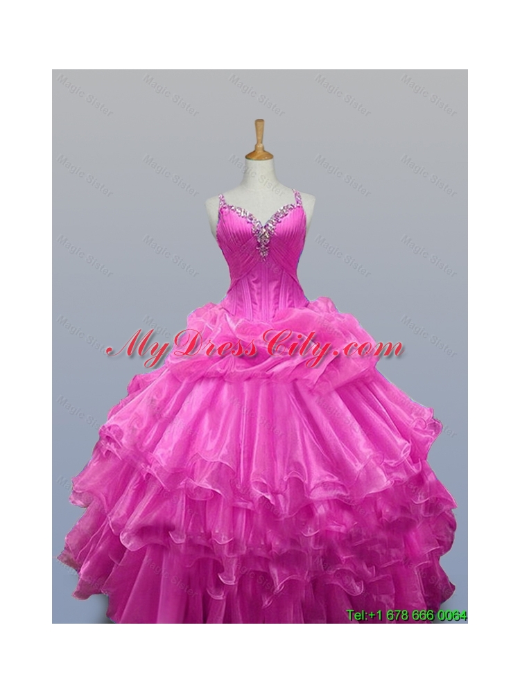 Perfect Straps Quinceanera Dresses with Beading and Ruffled Layers for 2015