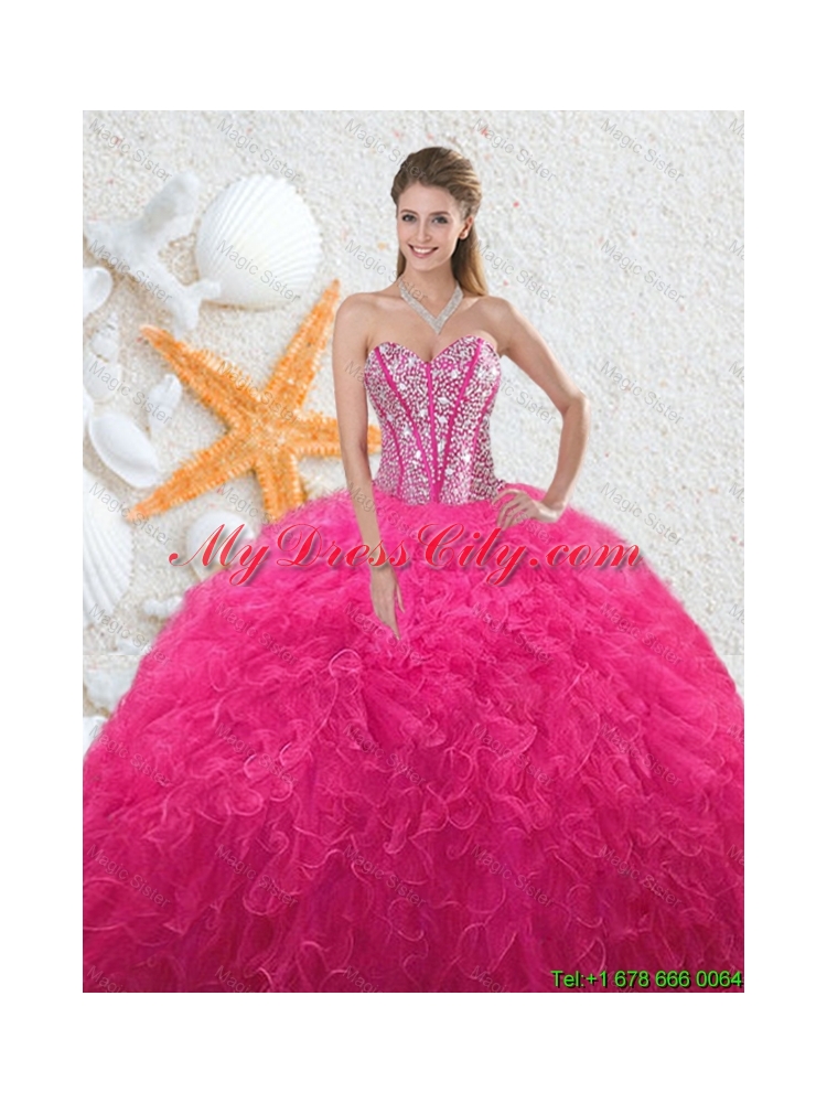 2016 Beautiful Sweetheart Hot Pink Quinceanera Dresses with Beading