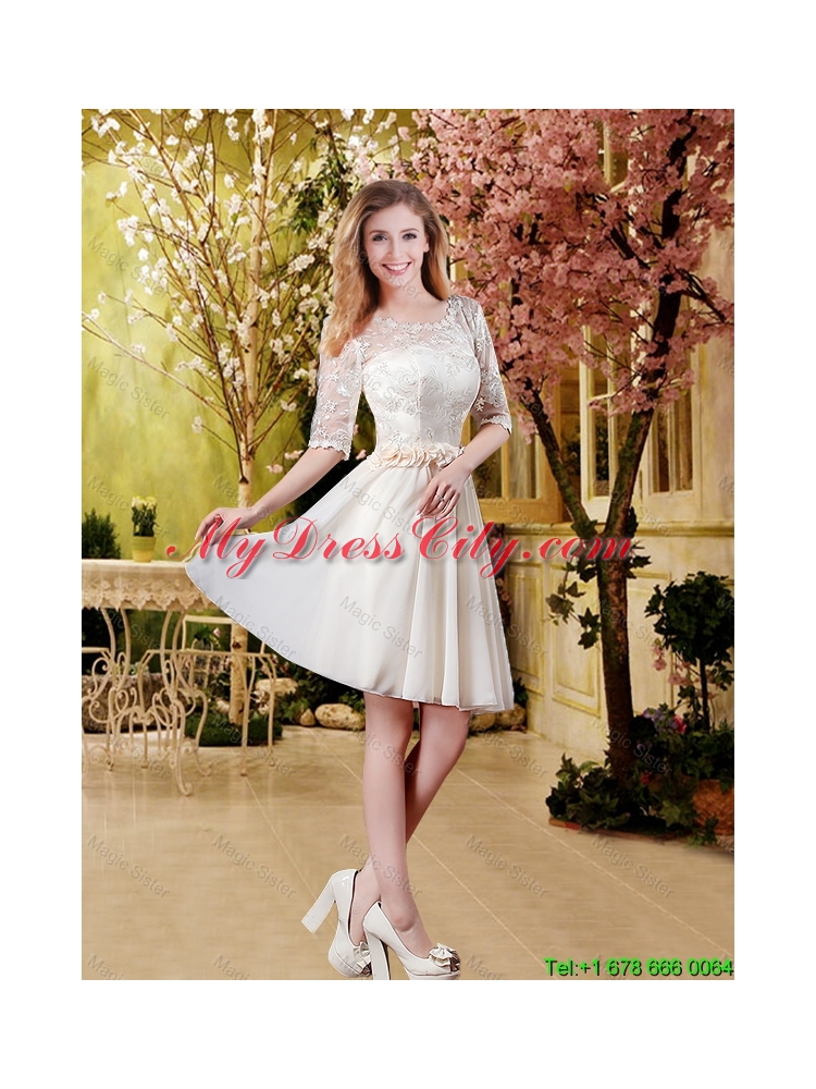 Perfect A Line Champagne Prom Dresses with Lace for 2016