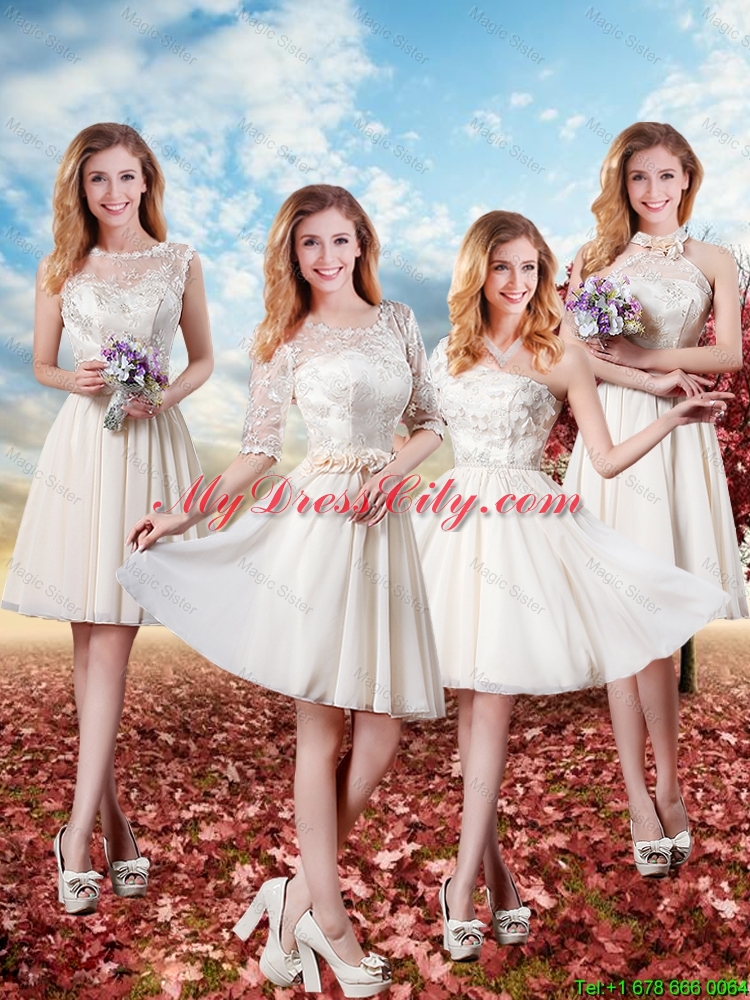 Perfect A Line Champagne Prom Dresses with Lace for 2016