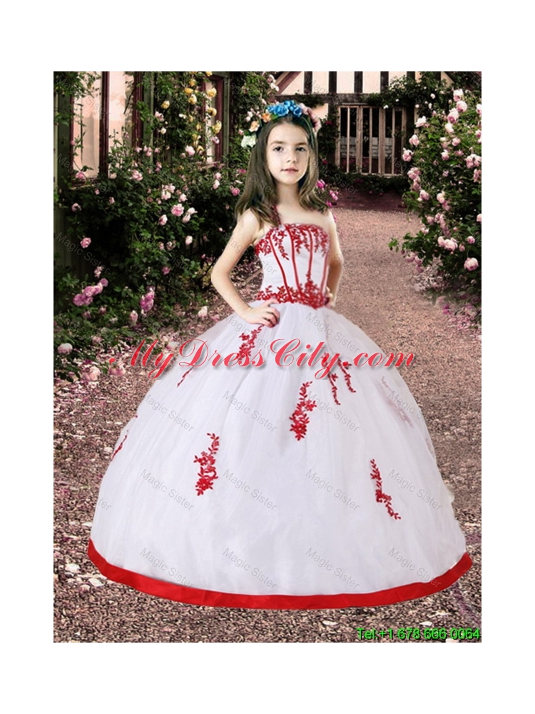 2016 Summer Discount White and Red Little Girl Pageant Dresses with Appliques