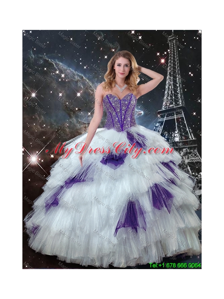 2016 Fall New Style Sweetheart Beaded Quinceanera Dresses in White and Purple