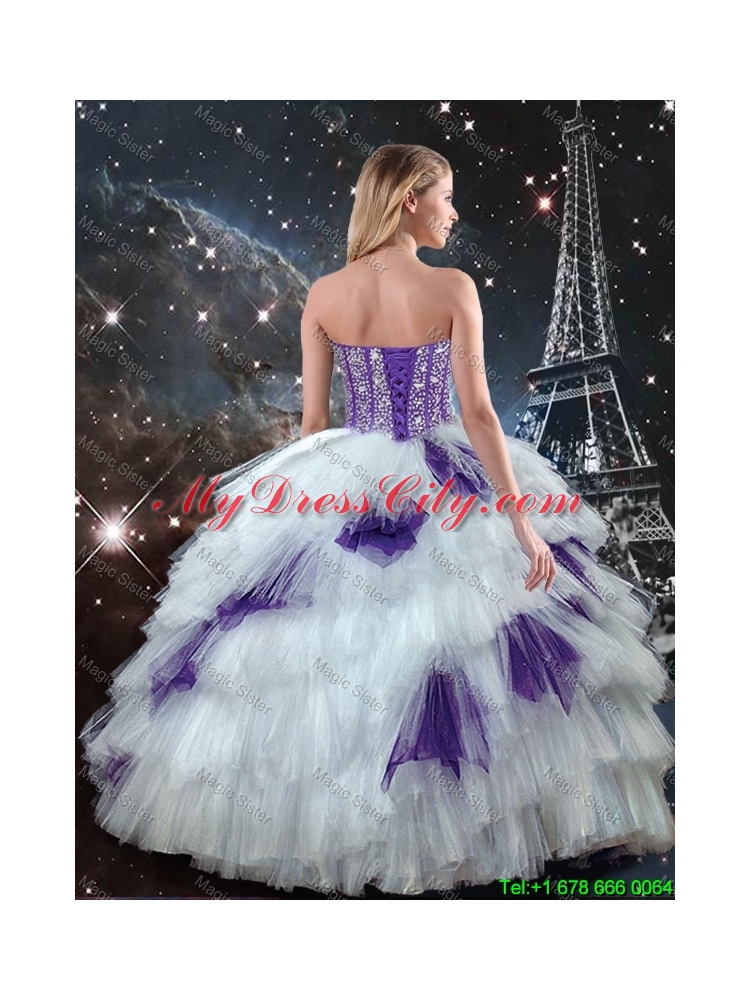 2016 Fall New Style Sweetheart Beaded Quinceanera Dresses in White and Purple