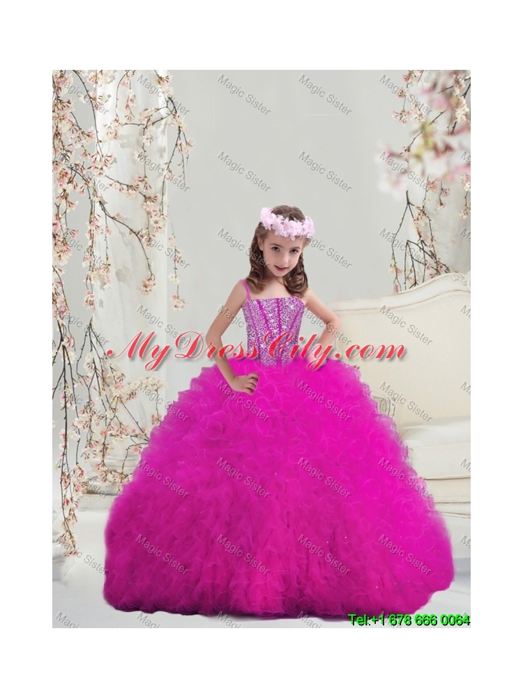 2016 Summer Detachable Sweetheart Fuchsia Quinceanera Dresses with Beading and Ruffles