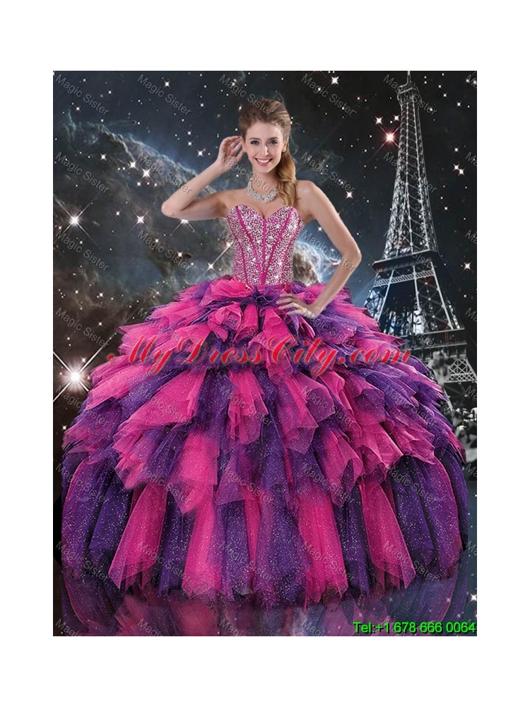 Luxurious 2016 Summer Beaded and Sweetheart Quinceanera Dresses in Multi Color