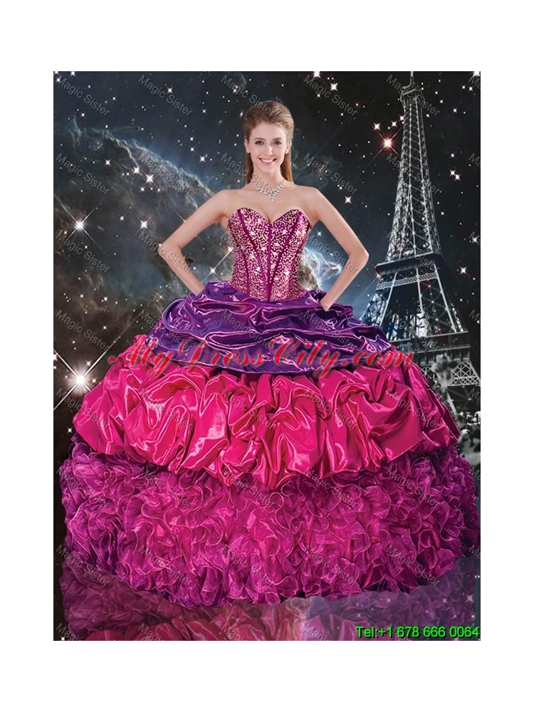 Popular 2016 Summer Beaded Multi Color Quinceanera Dresses with Pick Ups and Ruffles