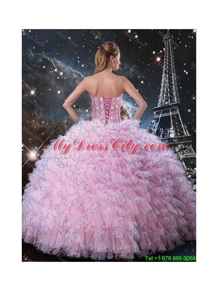 2016 Fall Cheap Pink Sweetheart Sweet 15 Dresses with Beading and Ruffles