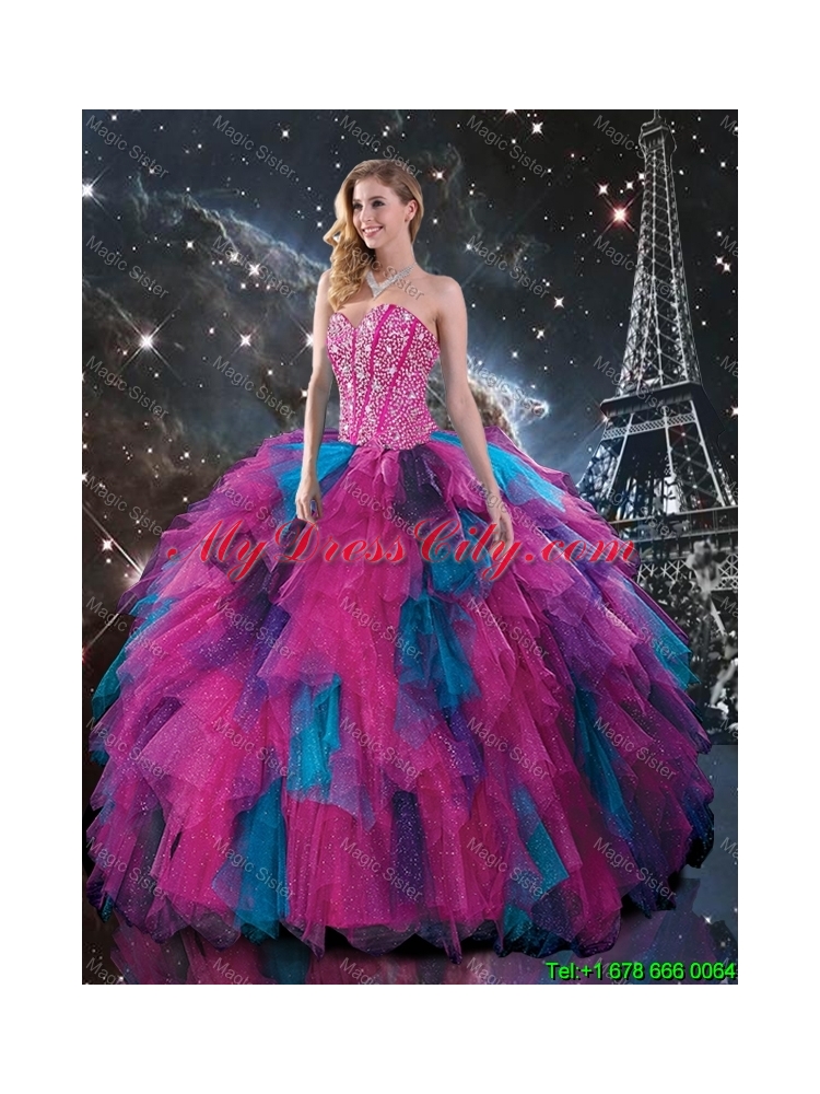 2016 Winter Perfect Multi Color Sweetheart Quinceanera Dresses with Beading