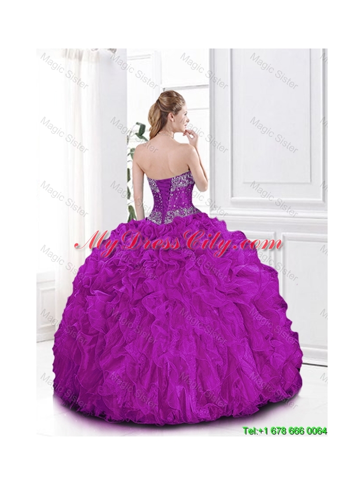 Most Popular Fuchsia Sweetheart Quinceanera Gowns with Beading