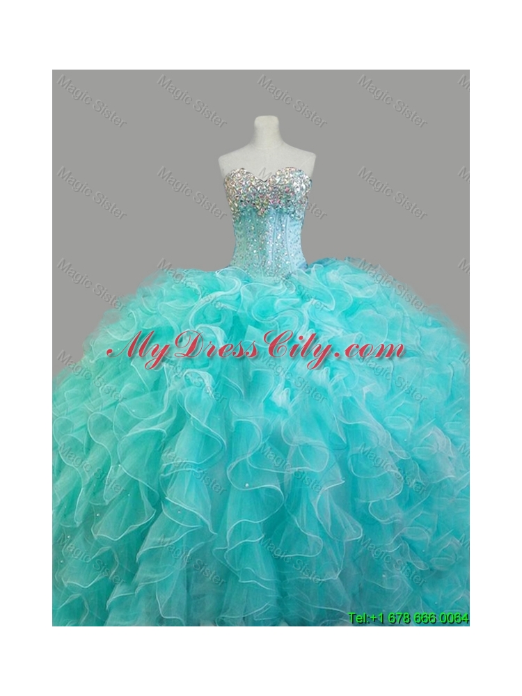 2016 Summer Elegant Beaded Sweetheart Quinceanera Dresses in Aqua Blue