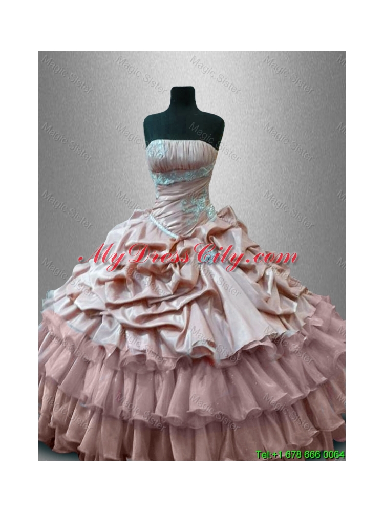 Luxurious Strapless Quinceanera Gowns with Ruffled Layers