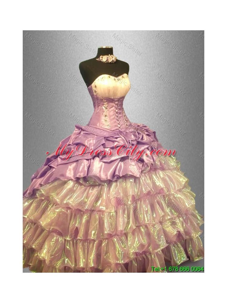 2016 Flirting Sweetheart Quinceanera Dresses with Beading and Ruffled Layers