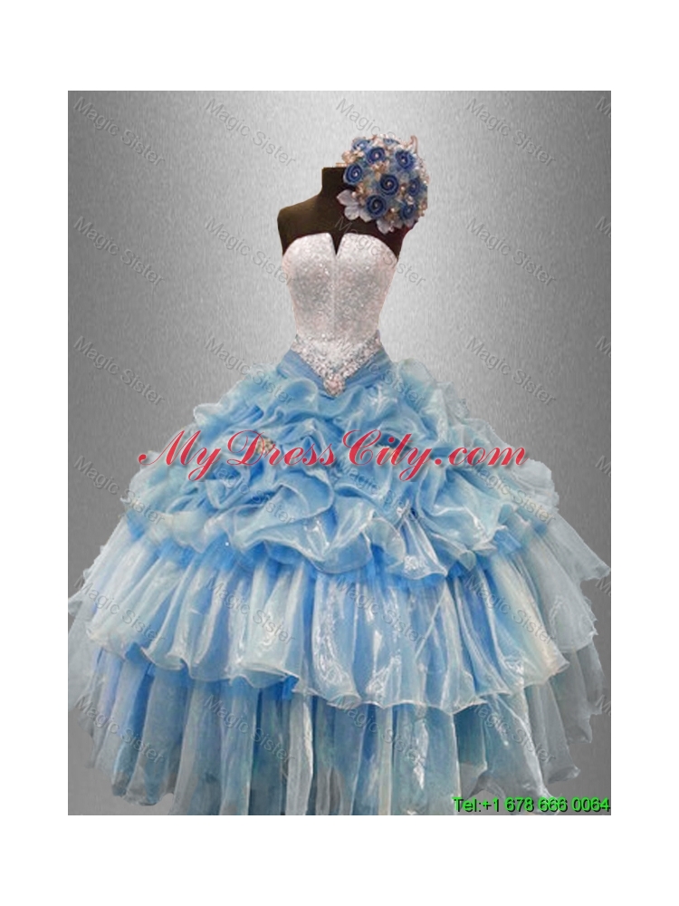 In Stock Strapless Beaded Quinceanera Gowns with Ruffled Layers
