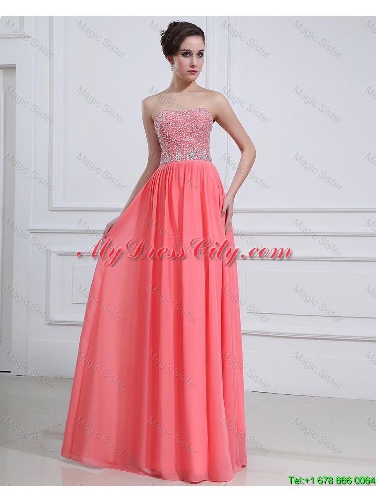2016 Popular Watermelon Sweetheart Prom Dresses with Beading