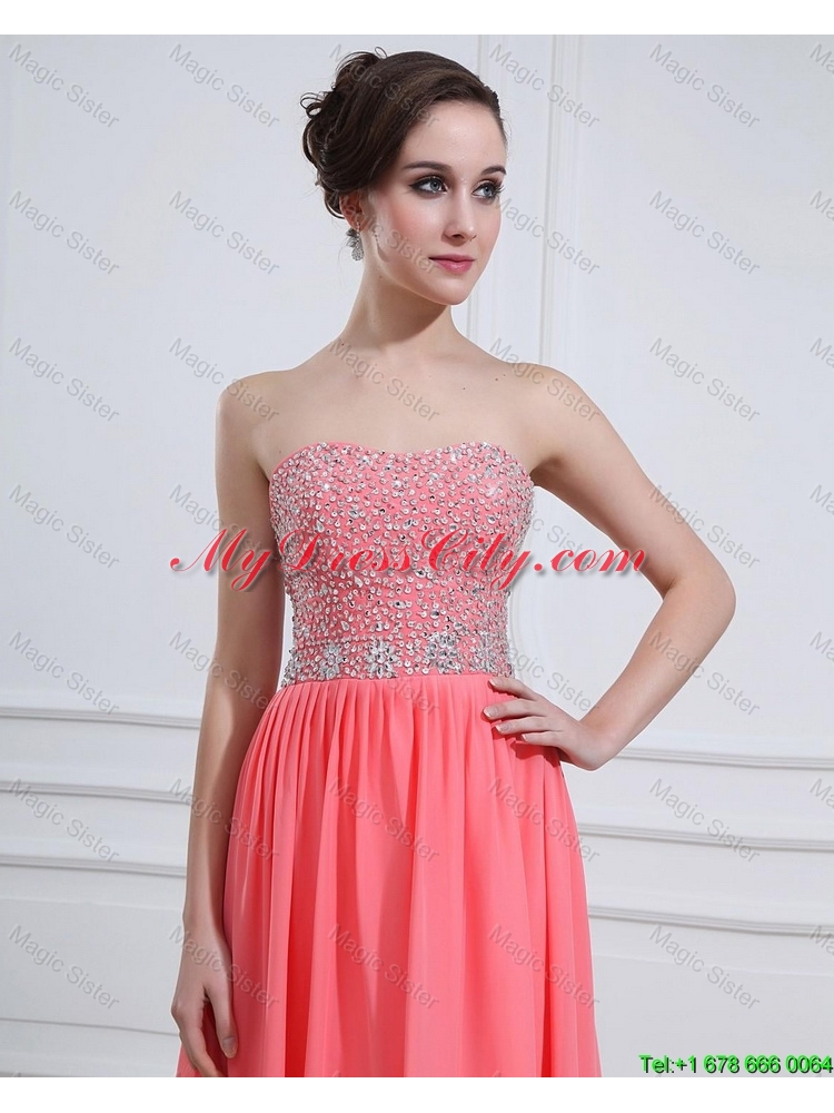 2016 Popular Watermelon Sweetheart Prom Dresses with Beading