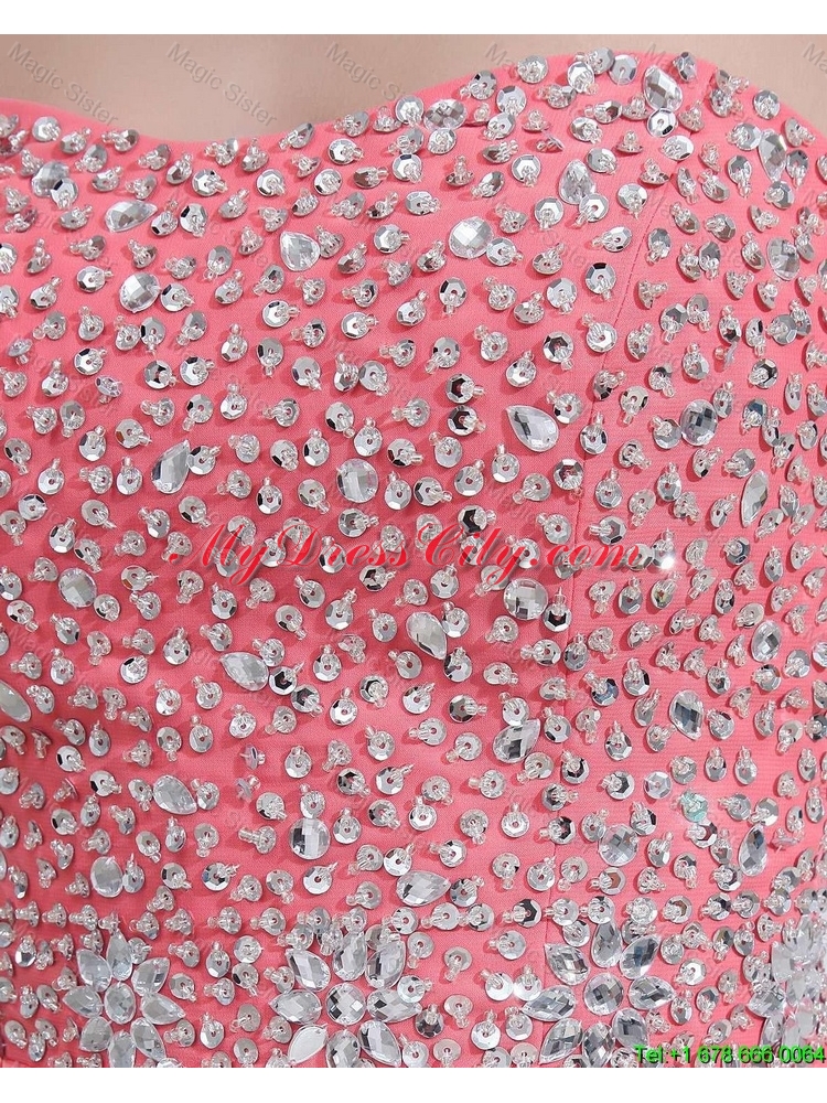 2016 Popular Watermelon Sweetheart Prom Dresses with Beading