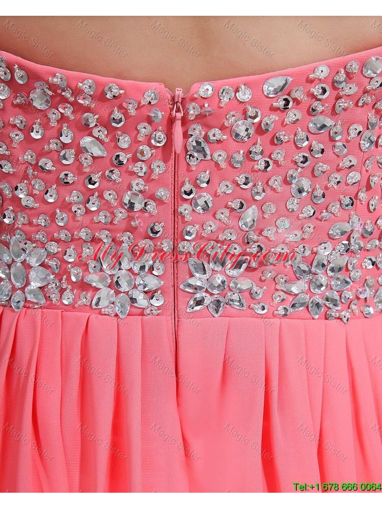 2016 Popular Watermelon Sweetheart Prom Dresses with Beading