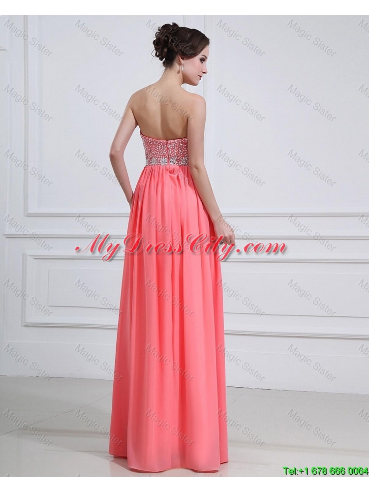 2016 Popular Watermelon Sweetheart Prom Dresses with Beading