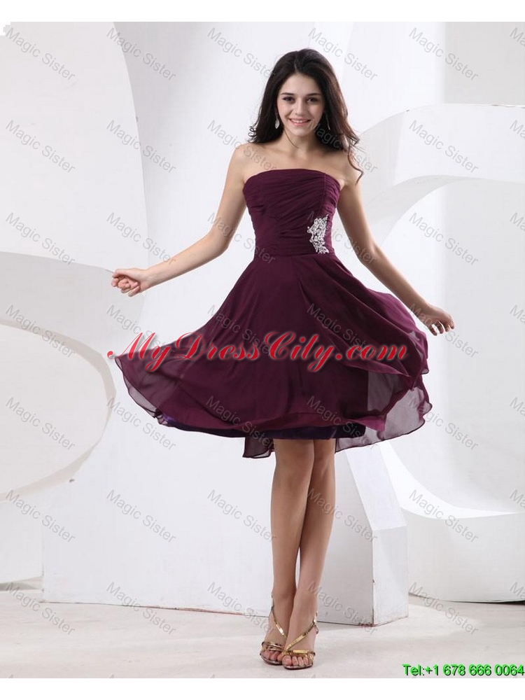 Luxurious Strapless Brown Short Prom Dress with Appliques