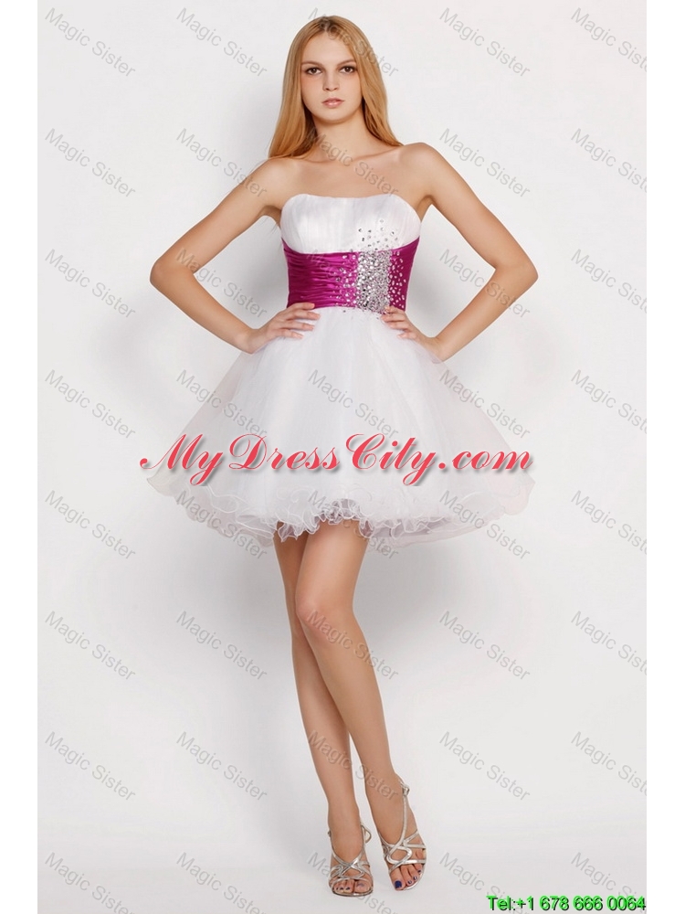 Pretty White Princess Short Prom Dresses with Beading and Belt