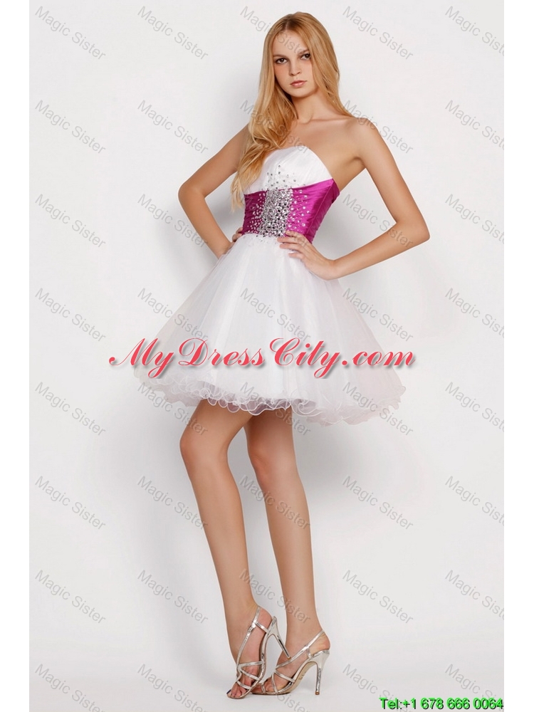 Pretty White Princess Short Prom Dresses with Beading and Belt