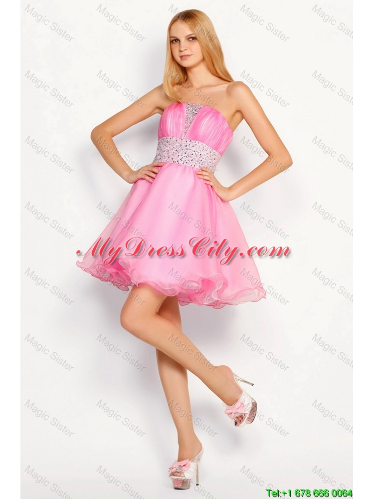 Modern Rose Pink Short Prom Dresses with Beading for 2016