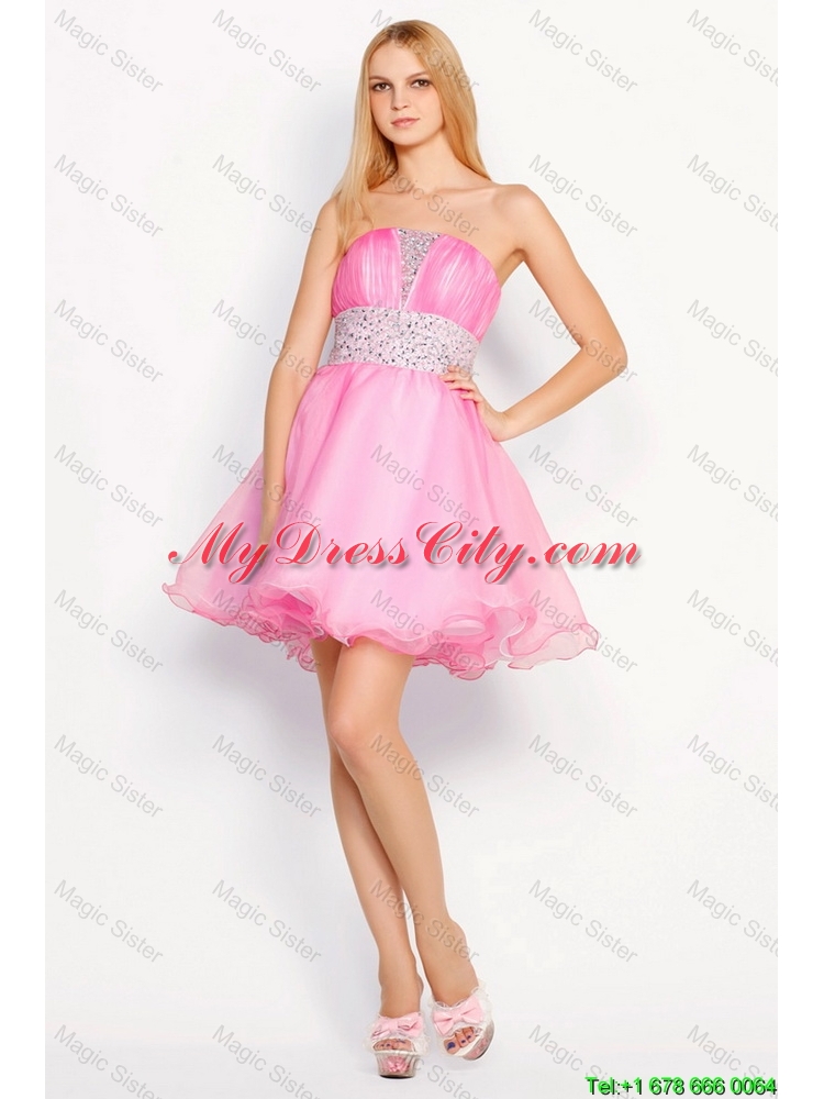Modern Rose Pink Short Prom Dresses with Beading for 2016