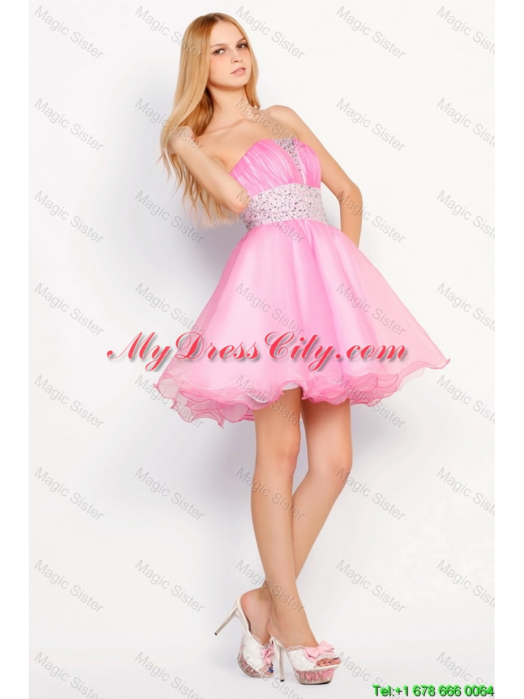 Modern Rose Pink Short Prom Dresses with Beading for 2016