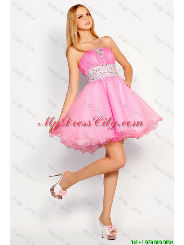 Modern Rose Pink Short Prom Dresses with Beading for 2016