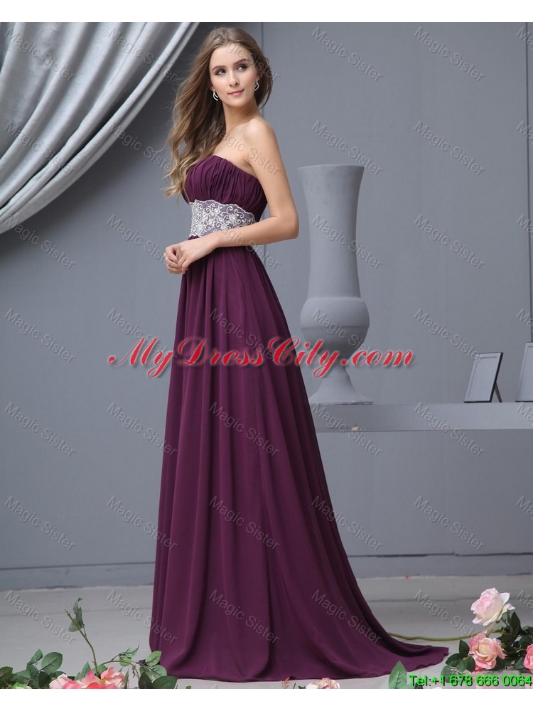 2015 Beautiful Strapless Laced Prom Dresses with Brush Train