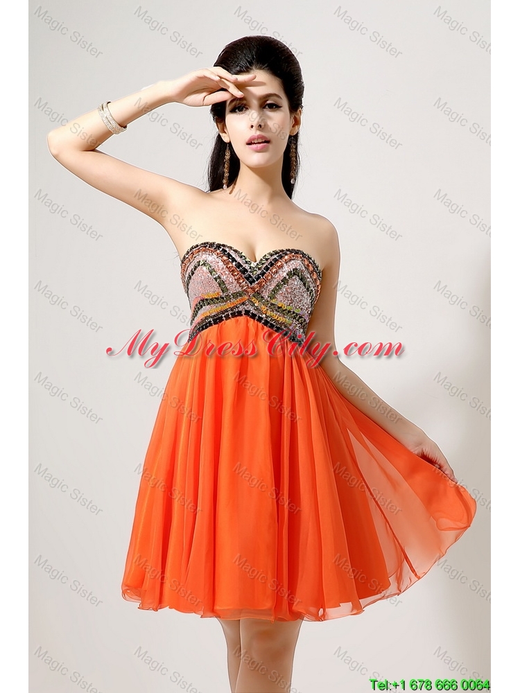 2015 Latest Beaded and Sequined Prom Dresses in Orange