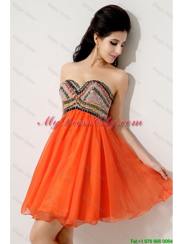 2015 Latest Beaded and Sequined Prom Dresses in Orange