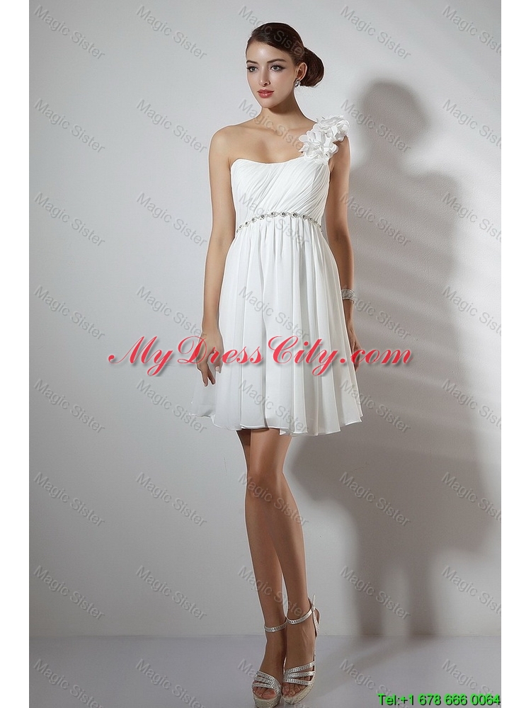 2016 Elegant Empire One Shoulder Short Prom Dresses in White
