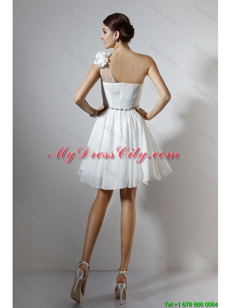2016 Elegant Empire One Shoulder Short Prom Dresses in White