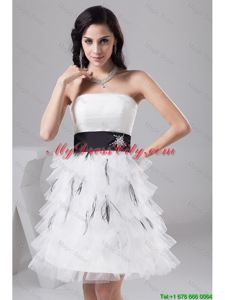 2016 Exquisite Belt and Ruffled Layers White Short Prom Dresses