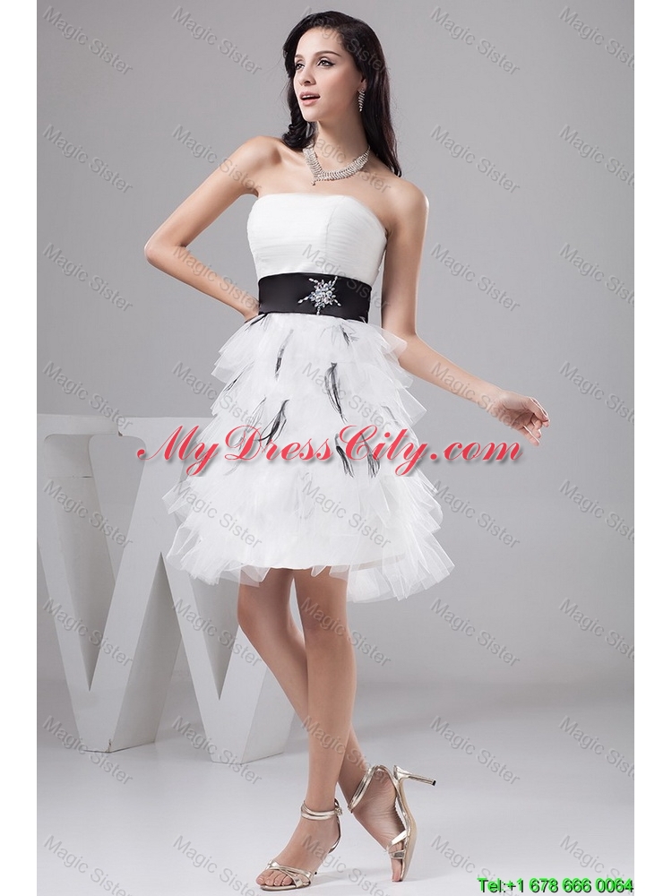 2016 Exquisite Belt and Ruffled Layers White Short Prom Dresses