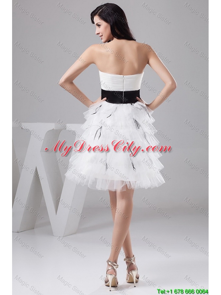 2016 Exquisite Belt and Ruffled Layers White Short Prom Dresses