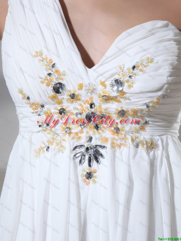 New Style Empire One Shoulder Prom Dresses with Beading and Sequins