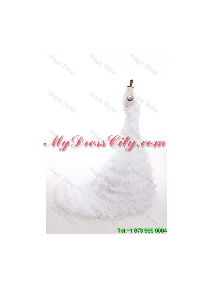 2016 Romantic Mermaid Strapless Wedding Dresses with Ruffled Layers