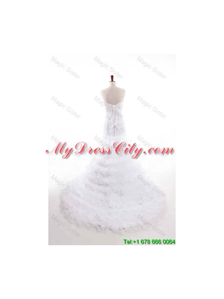 2016 Romantic Mermaid Strapless Wedding Dresses with Ruffled Layers