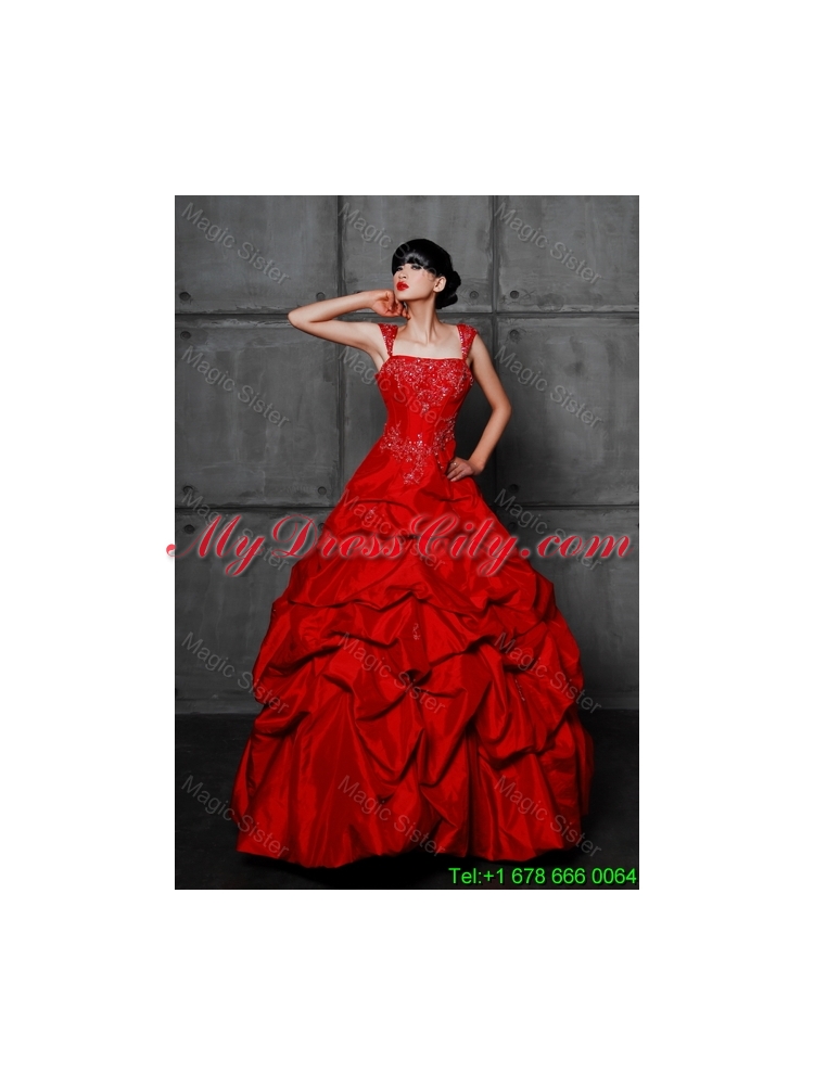 Pretty Princess Taffeta Red Wedding Dresses with Beading and Pick Ups